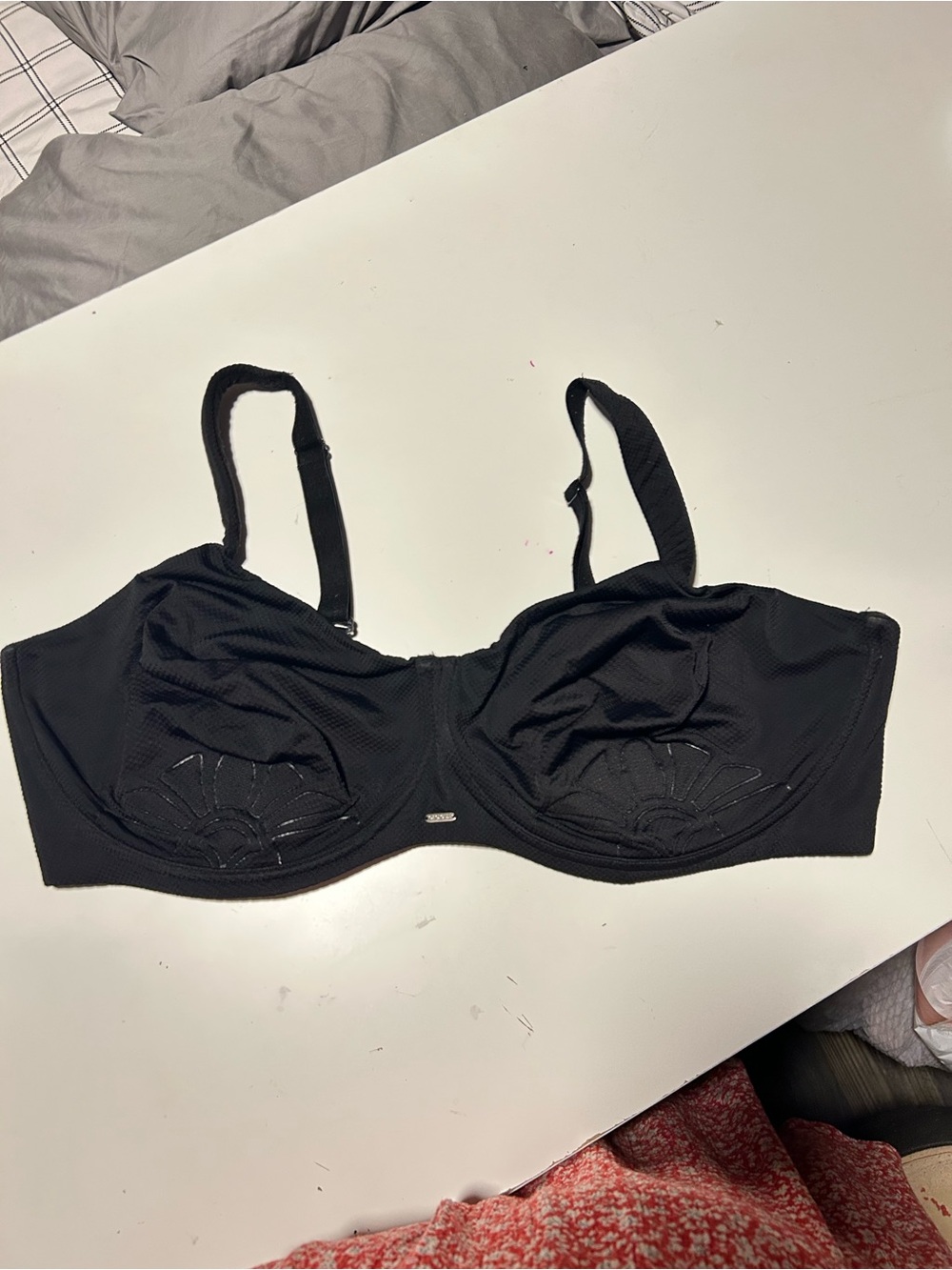 Cacique Black Underwire Bra with Subtle Embroidered Detail